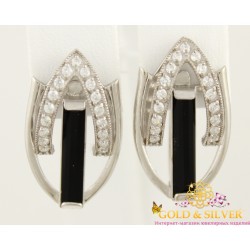 Серебряные серьги с черным агатом 459241с Gold & Silver, Украина
